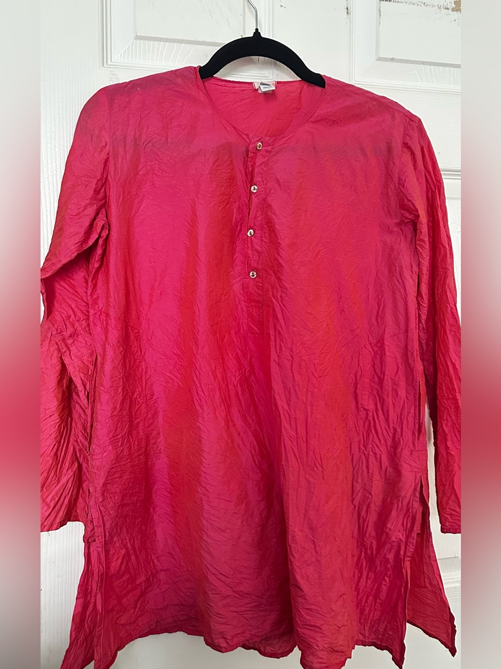 Casual Button-Down Long Sleeve Tunic - Bright  Pink size 2 ( M) Silk